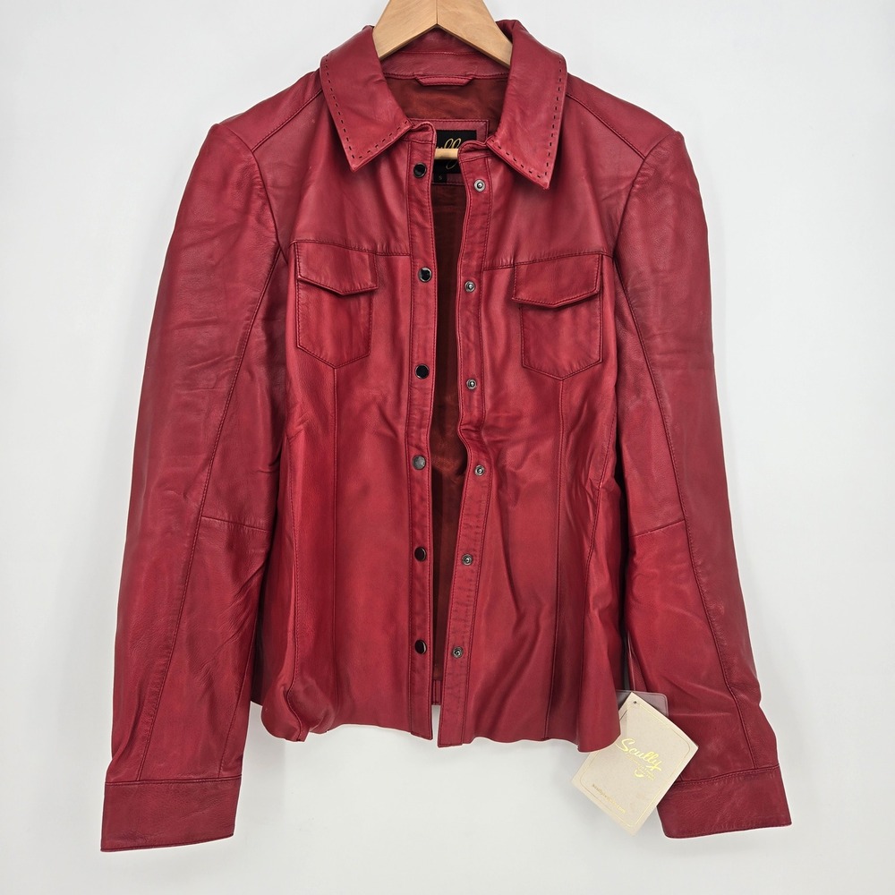 NWT $298 Scully Red Lamb Leather Shirt Jacket Womens S Western Quiet Luxury - Picture 2 of 12